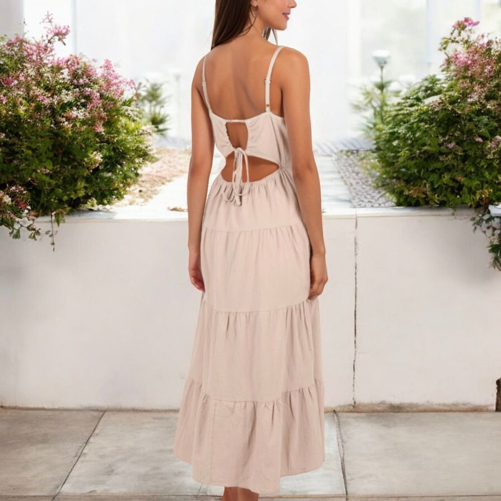 Spaghetti Strap Tiered Maxi Dress with Square Neckline and Flowy Skirt