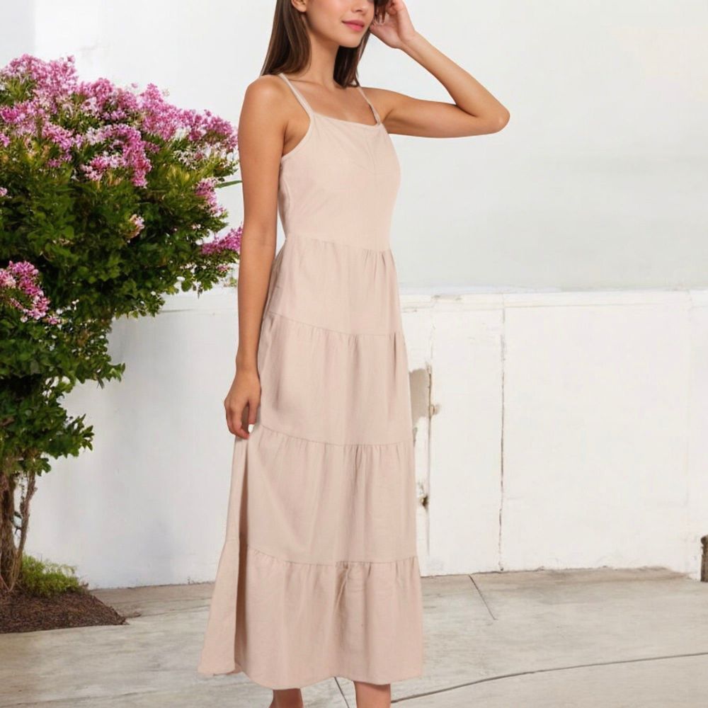 Spaghetti Strap Tiered Maxi Dress with Square Neckline and Flowy Skirt