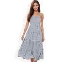 White Large Spaghetti Strap Tiered Maxi Dress with Square Neckline and Flowy Skirt