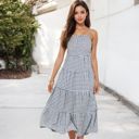 White Large Spaghetti Strap Tiered Maxi Dress with Square Neckline and Flowy Skirt