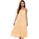 Yellow Large Spaghetti Strap Tiered Maxi Dress with Square Neckline and Flowy Skirt