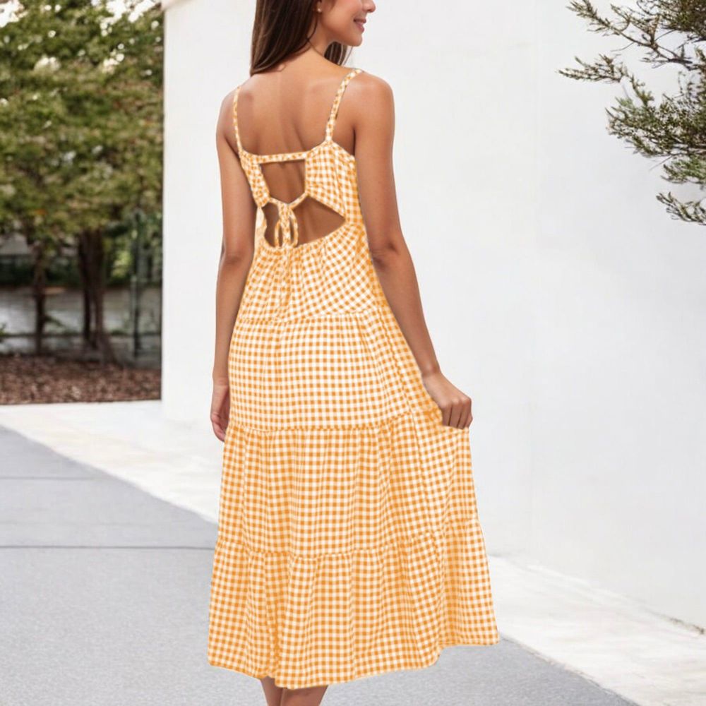 Spaghetti Strap Tiered Maxi Dress with Square Neckline and Flowy Skirt