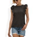 Black Large Sleeveless Top with Ruffle Trim Detailing