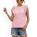 Pink Large Sleeveless Top with Ruffle Trim Detailing