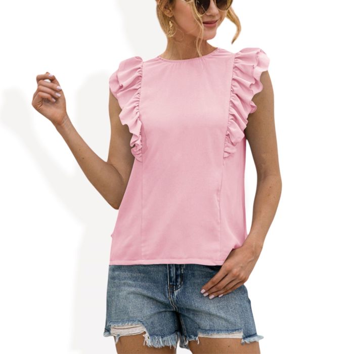 Sleeveless Top with Ruffle Trim Detailing