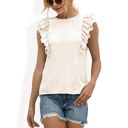 White Large Sleeveless Top with Ruffle Trim Detailing