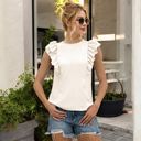 White Large Sleeveless Top with Ruffle Trim Detailing