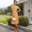 Yellow Medium Floral Puff Sleeve Two-Piece Dress with Cutout Waist Detail