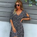 Black Large Floral Print Wrap Dress with Tie Sleeves and Tiered Hem