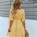 Yellow Large Floral Print Wrap Dress with Tie Sleeves and Tiered Hem