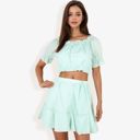  Off Shoulder Eyelet Two Piece Set With Ruffle Trim