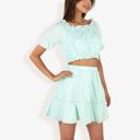 Green Large Off Shoulder Eyelet Two Piece Set With Ruffle Trim