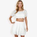 White Large Off Shoulder Eyelet Two Piece Set With Ruffle Trim