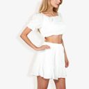 White Large Off Shoulder Eyelet Two Piece Set With Ruffle Trim