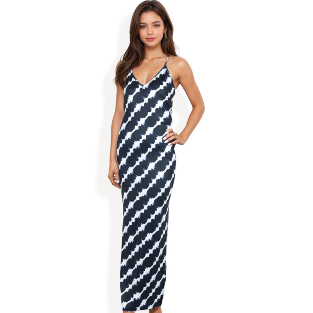 Spaghetti Strap Tie-Dye Maxi Dress with V-Neckline and Flowy Silhouette