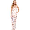 Beige Large Spaghetti Strap Tie-Dye Maxi Dress with V-Neckline and Flowy Silhouette