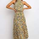 Yellow Large Halter Neck Maxi Dress with Floral Print and Tiered Skirt