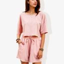  Casual Two-Piece Set Short Sleeve Crop Top and Elastic Waist Shorts