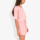 Pink Large Casual Two-Piece Set Short Sleeve Crop Top and Elastic Waist Shorts