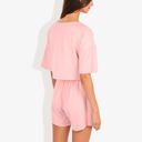 Pink Medium Casual Two-Piece Set Short Sleeve Crop Top and Elastic Waist Shorts