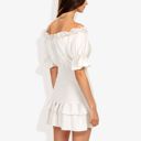  Off Shoulder Smocked Mini Dress with Ruffle Hem and Puff Sleeves Casual Summer Dress