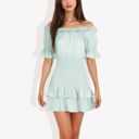 Green Large Off Shoulder Smocked Mini Dress with Ruffle Hem and Puff Sleeves Casual Summer Dress