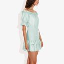 Green Medium Off Shoulder Smocked Mini Dress with Ruffle Hem and Puff Sleeves Casual Summer Dress