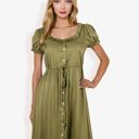  Short Sleeve Button Down Midi Dress with Ruffle Trim and Drawstring Waist