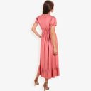 Red Large Short Sleeve Button Down Midi Dress with Ruffle Trim and Drawstring Waist