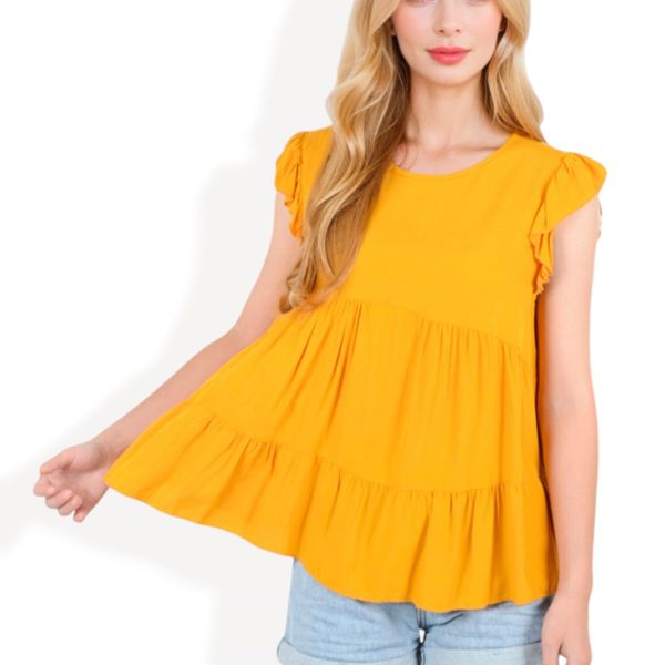 Sleeveless Ruffled Babydoll Top with Tiered Peplum Hem and Crew Neck Casual Loose Fit Blouse