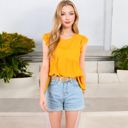  Sleeveless Ruffled Babydoll Top with Tiered Peplum Hem and Crew Neck Casual Loose Fit Blouse