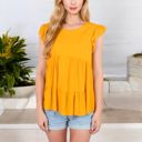  Sleeveless Ruffled Babydoll Top with Tiered Peplum Hem and Crew Neck Casual Loose Fit Blouse