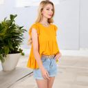  Sleeveless Ruffled Babydoll Top with Tiered Peplum Hem and Crew Neck Casual Loose Fit Blouse