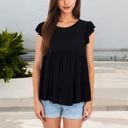 Black Large Sleeveless Ruffled Babydoll Top with Tiered Peplum Hem and Crew Neck Casual Loose Fit Blouse