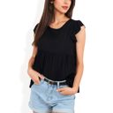 Black XL Sleeveless Ruffled Babydoll Top with Tiered Peplum Hem and Crew Neck Casual Loose Fit Blouse