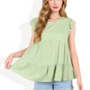 Green Large Sleeveless Ruffled Babydoll Top with Tiered Peplum Hem and Crew Neck Casual Loose Fit Blouse