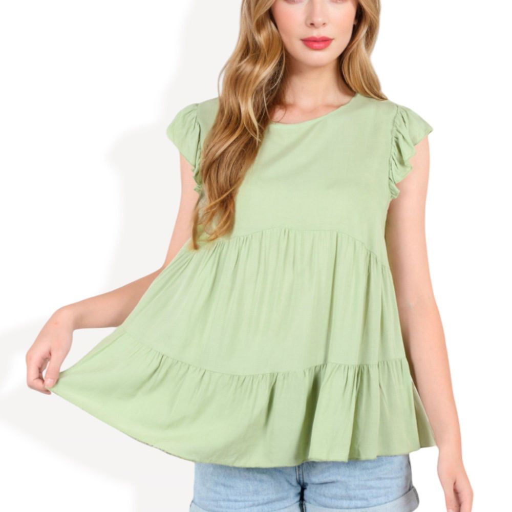 Sleeveless Ruffled Babydoll Top with Tiered Peplum Hem and Crew Neck Casual Loose Fit Blouse