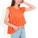 Orange Large Sleeveless Ruffled Babydoll Top with Tiered Peplum Hem and Crew Neck Casual Loose Fit Blouse