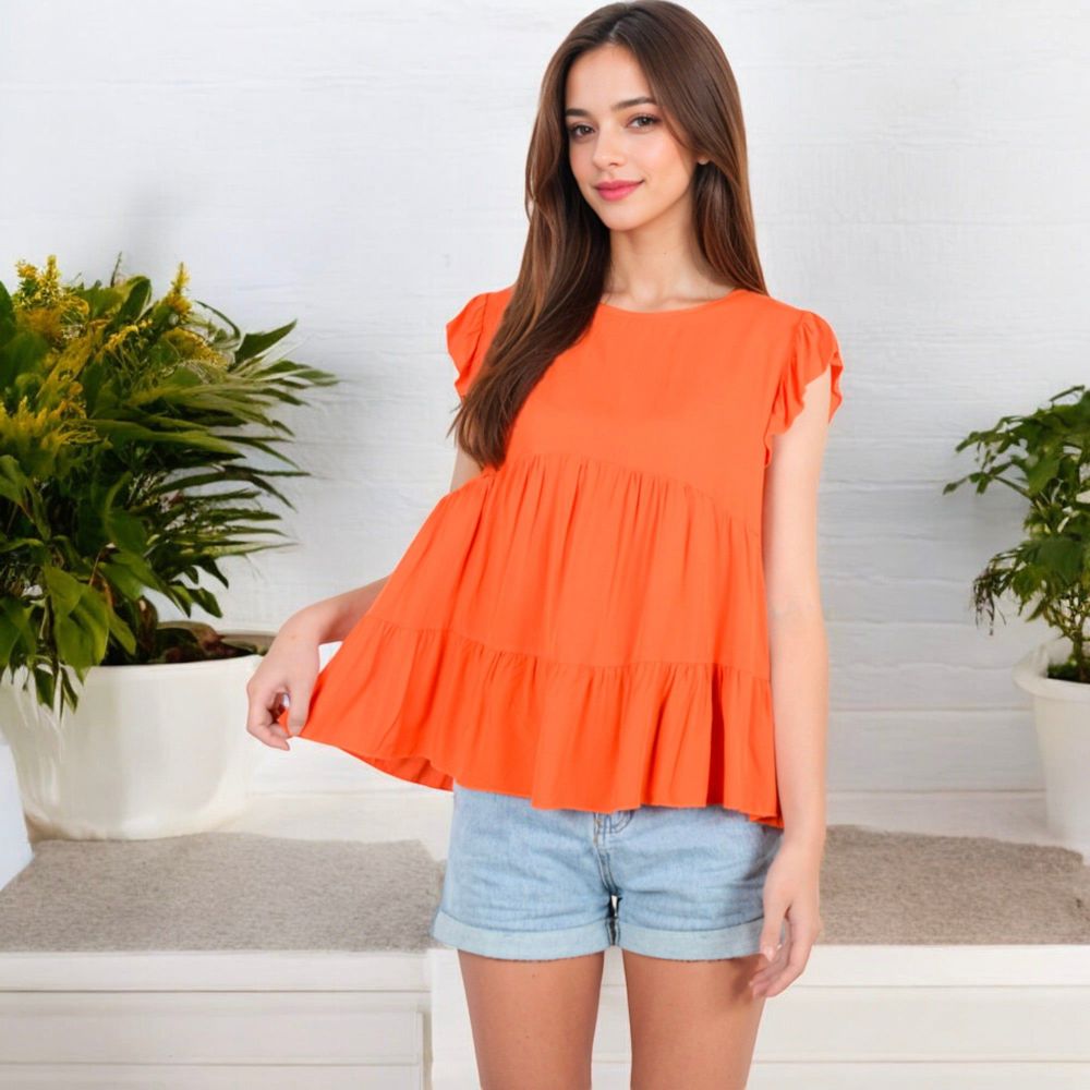 Sleeveless Ruffled Babydoll Top with Tiered Peplum Hem and Crew Neck Casual Loose Fit Blouse