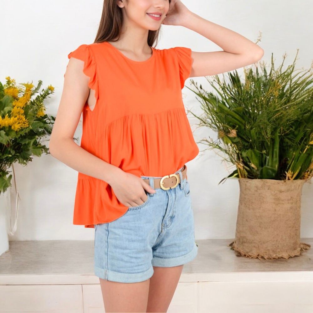 Sleeveless Ruffled Babydoll Top with Tiered Peplum Hem and Crew Neck Casual Loose Fit Blouse