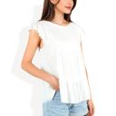 White Large Sleeveless Ruffled Babydoll Top with Tiered Peplum Hem and Crew Neck Casual Loose Fit Blouse