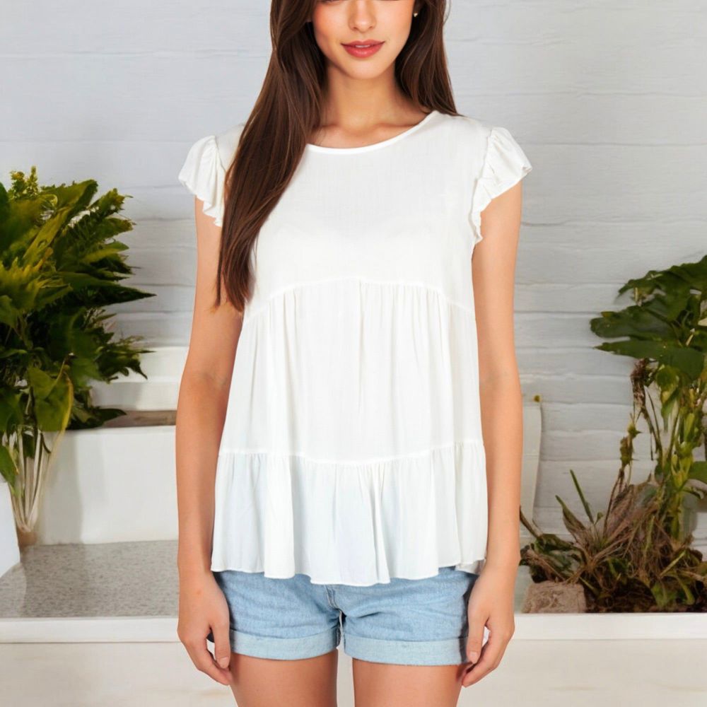 Sleeveless Ruffled Babydoll Top with Tiered Peplum Hem and Crew Neck Casual Loose Fit Blouse