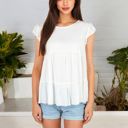 White Large Sleeveless Ruffled Babydoll Top with Tiered Peplum Hem and Crew Neck Casual Loose Fit Blouse