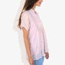  Short Sleeve V-Neck Swiss Dot Blouse with Ruffle Trim Casual Peasant Top