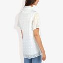 White Large Short Sleeve V-Neck Swiss Dot Blouse with Ruffle Trim Casual Peasant Top