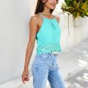  Sleeveless Crochet Hem Tank Top with Spaghetti Straps