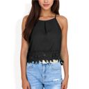 Black Large Sleeveless Crochet Hem Tank Top with Spaghetti Straps