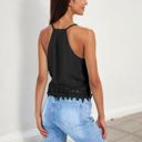 Black Medium Sleeveless Crochet Hem Tank Top with Spaghetti Straps