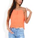 Orange Large Sleeveless Crochet Hem Tank Top with Spaghetti Straps