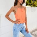 Orange XL Sleeveless Crochet Hem Tank Top with Spaghetti Straps